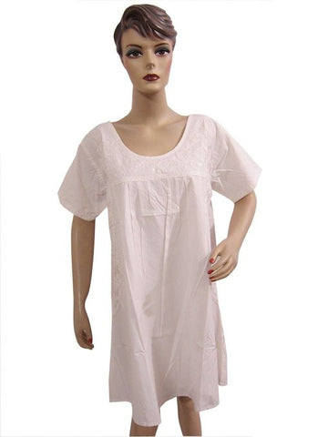 Bohemian Dresses, White Embroidered Cotton Womens Summer Fashion Mini Dress - mogulinteriordesigns - 1
