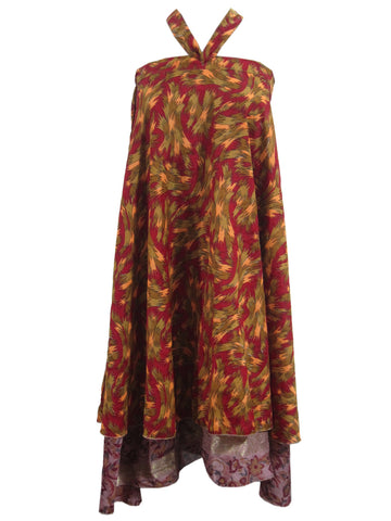 Beach Wrap Skirt Ethnic Printed Two Layer Vintage Silk Sari Magic Skirts Sarong Dress - mogulinteriordesigns - 1