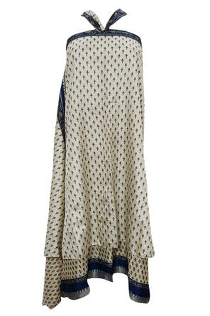 Wraps Skirt Beige Two Layer Reversible Floral Silk Sari Long Skirts - mogulinteriordesigns - 1