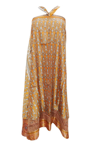 Women's Wraps Skirt Orange Two Layer Reversible Silk Sari Boho Long Skirt - mogulinteriordesigns - 1