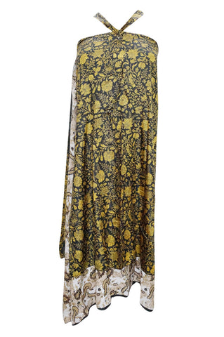 Beach Long Wrap Two Layer Reversible BLack/ Yellow Wraps Skirt Silk Sari - mogulinteriordesigns - 1