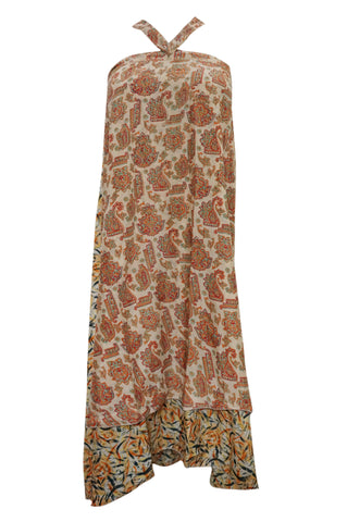 Vintage Silk Wraps Beige/Red Skirt Two Layer Reversible Silk Sari Long Skirts - mogulinteriordesigns - 1