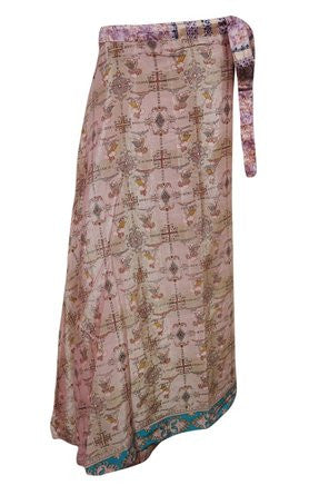 Boho Chic Wraps Long Skirt Beige Two Layer Reversible Floral Silk Sari Skirts