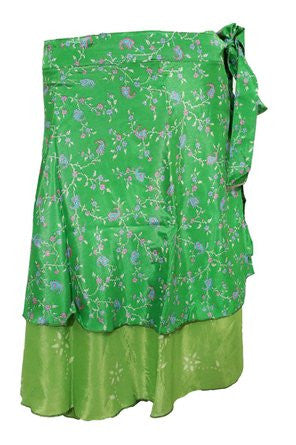 Short Green Two Layer Reversible Vintage Silk Sari Skirts
