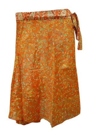 Vintage Wraps Skirt Orange Two Layer Reversible Vintage Silk Sari Short Skirt