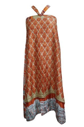 Wrap Skirt Orange Two Layer Reversible Vintage Silk Sari Long Skirt - mogulinteriordesigns