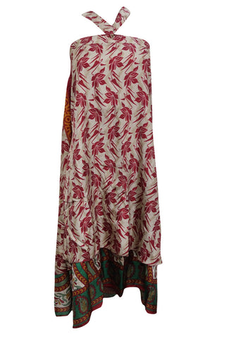 Bohemian Beach Sarong Dress Two Layer Long Reversible Silk Sari Wrap Skirts