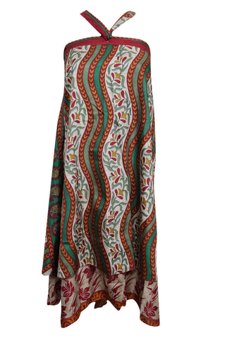 Boho Magic Wrap Skirt Green Vintage Silk Sari Reversible Long Skirt
