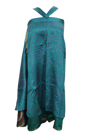 Bohemian Magic Wrap Skirt Green Silk Sari Reversible Long Skirt