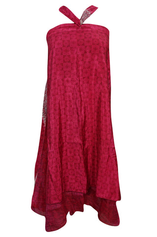 Boho Style Wrap Skirt Red Vintage Silk Sari Reversible Summer Dress