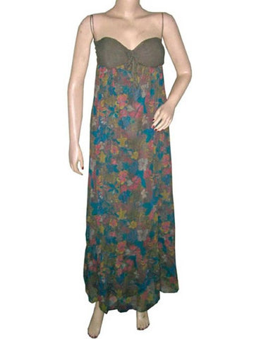 Bohemian Tube Dress Floral Print Gray Cotton Dress for Womens Small - mogulinteriordesigns