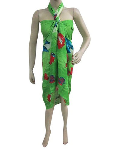 Boho Gypsy Beach Swimsuit Cover-up, Green Print Sarong Wrap Pareo Dress - mogulinteriordesigns - 1