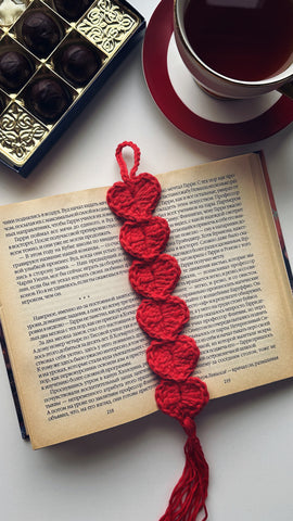 crochet heart bookmark