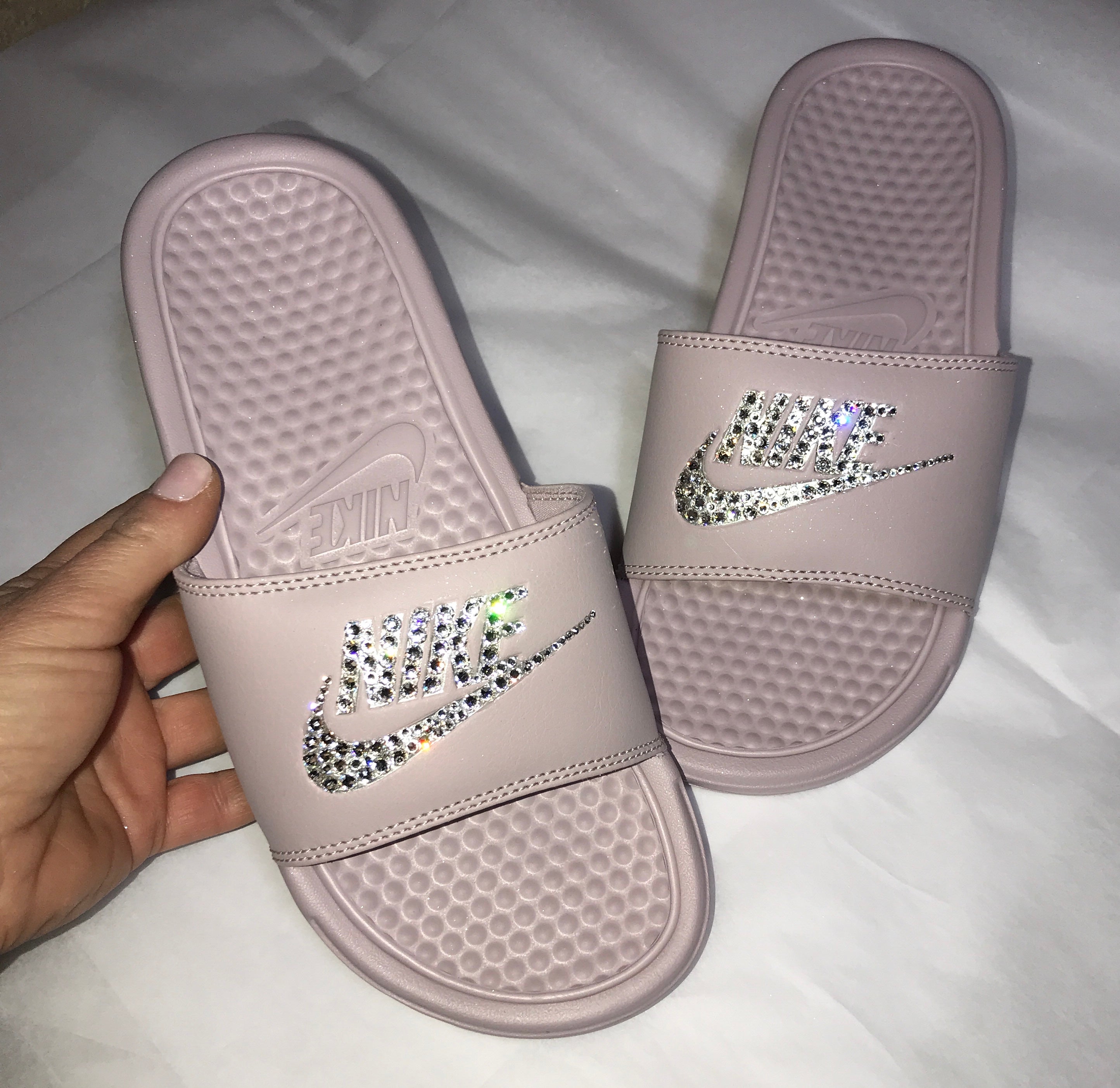 tan nike slides