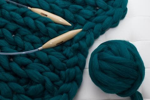 Merino Wool Diy Knit Kit With Needles Medium Size Throw 40x60 Single Ribbing