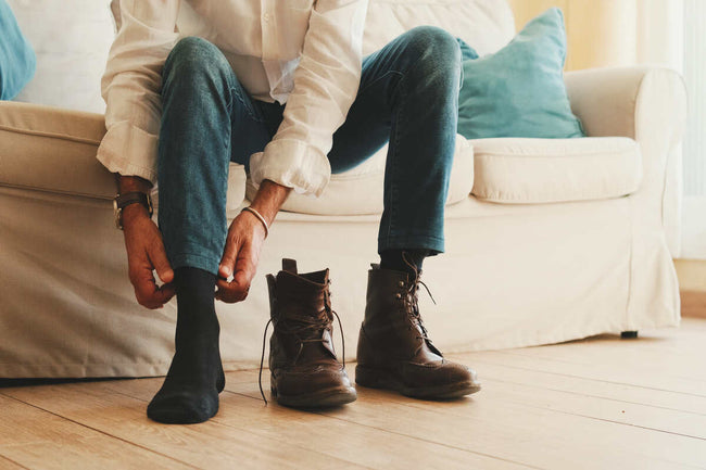 close up of legs of mature man