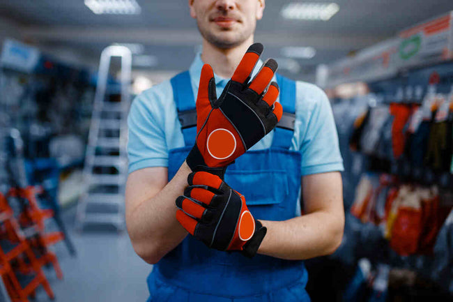 male worker hands in protective gloves
