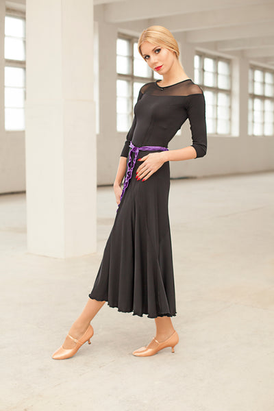 black ballroom dress or evening dress with lace and long sleeves from dancewear for you australia