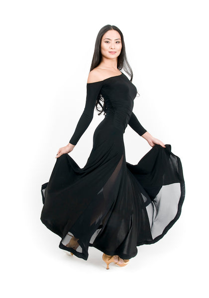 ladies black ballroom dress with long sleeves from dancewear for you australia