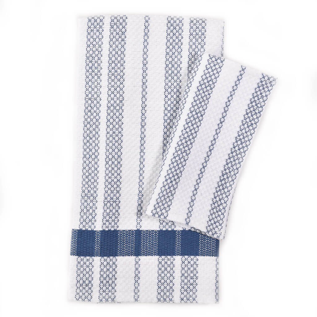 Navy striped border dish towel - set of 2