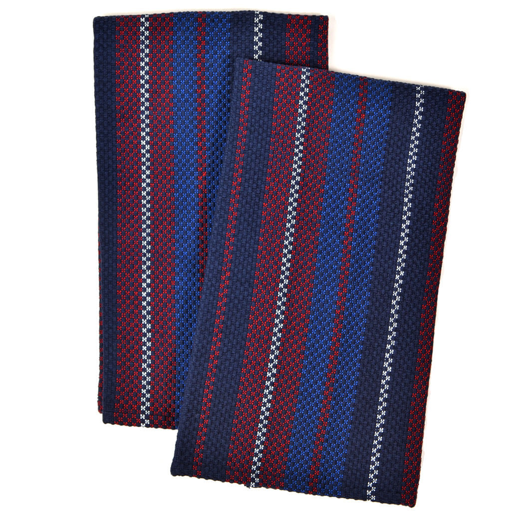 Navy striped border dish towel - set of 2