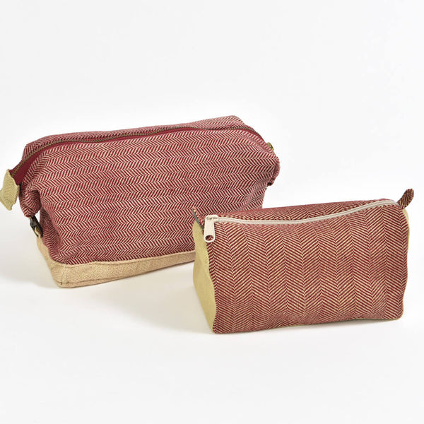 Maroon & Khaki Toiletry Cosmetic Bag Set Benefit Women Mayamam Weavers ...