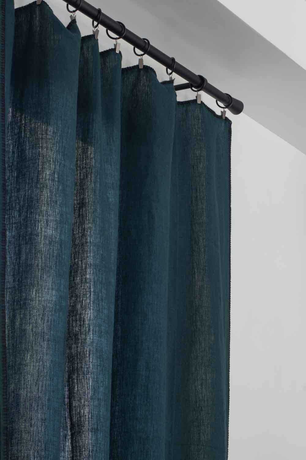 Rideau en lin lavé Luri 160x300 cm - Harmony Haomy, 160*300 cm / Bleu de Prusse (canard foncé)