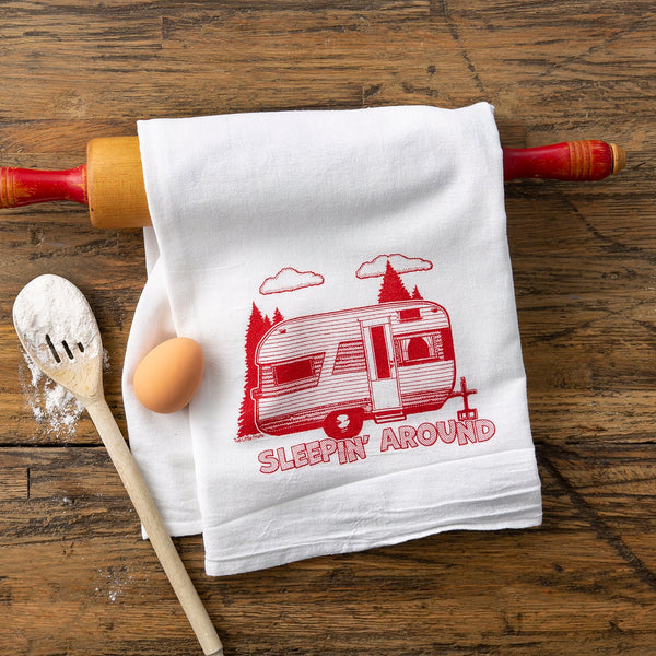 Sleepin' Around Camper Trailer and Bear Tea Towel Set - Two Little