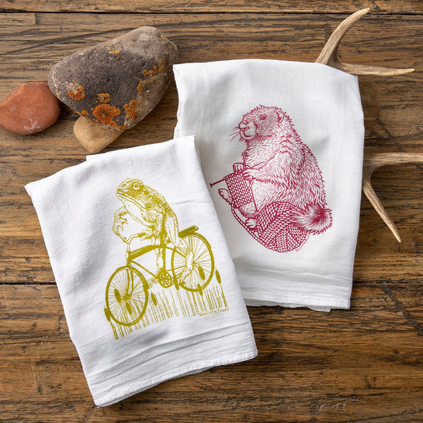 Embroidered tea towels cute bicycle and flowers