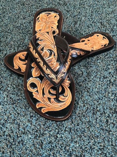 hand tooled leather sandals