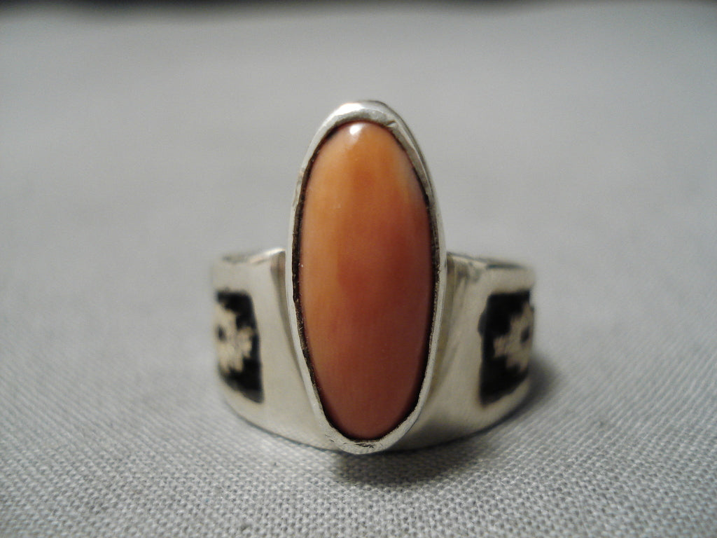 Native American Best And Unique Vintage Dan Jackson Sterling Silver Coral  Ring Old