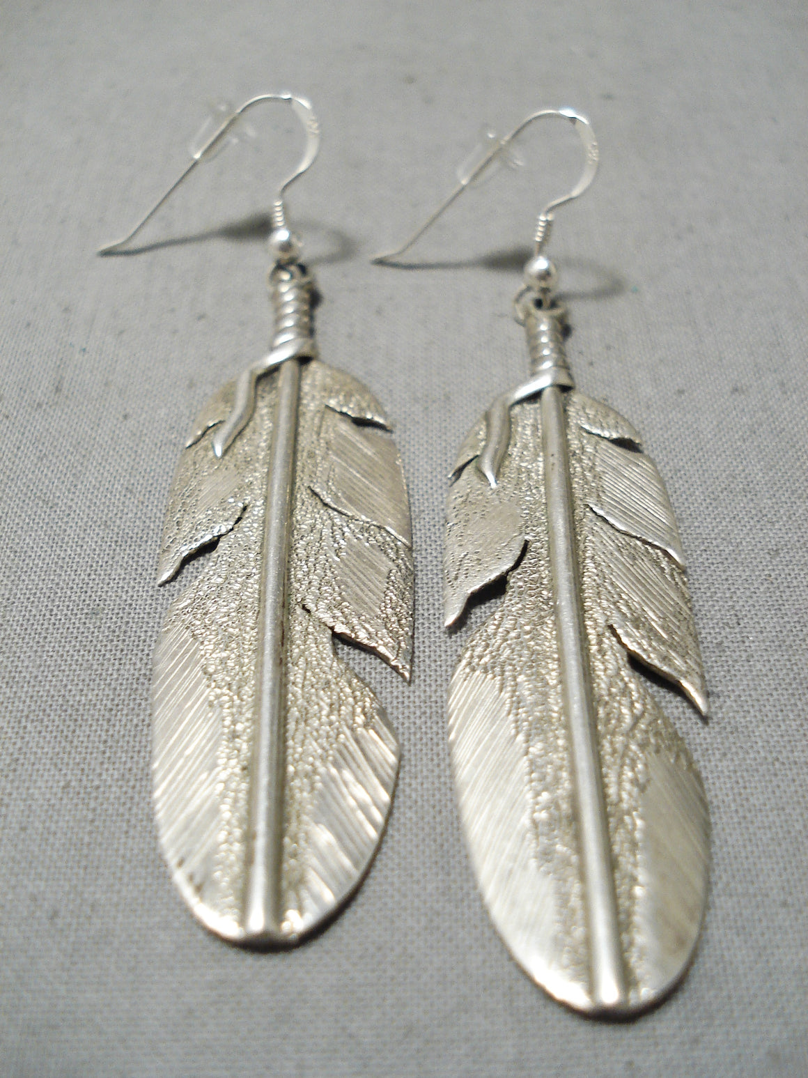 Stunning Vintage Navajo Sterling Silver Feather Earrings Native Americ ...