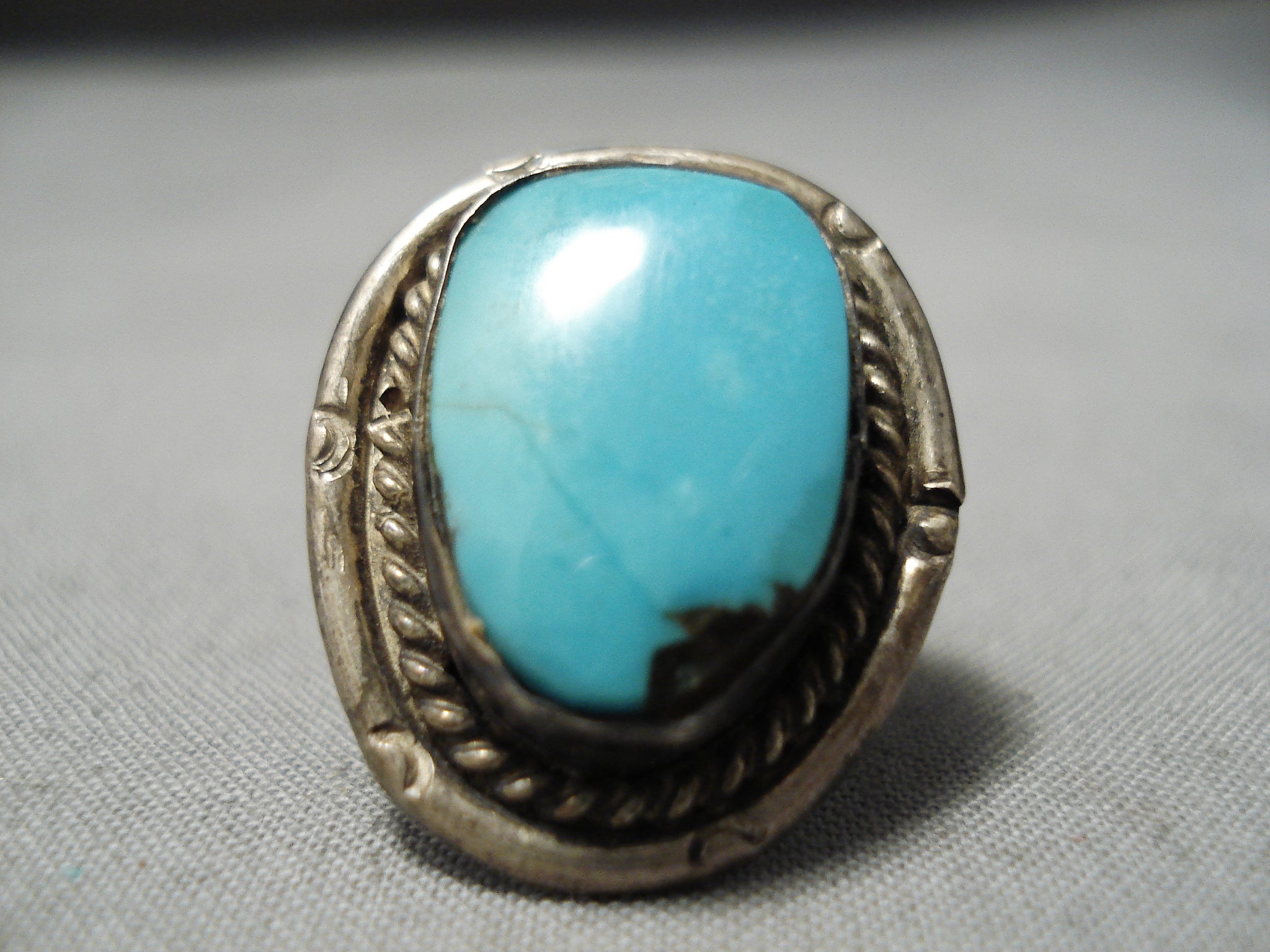 Outstanding Vintage Bisbee Turquoise Sterling Silver Ring Old Native A ...