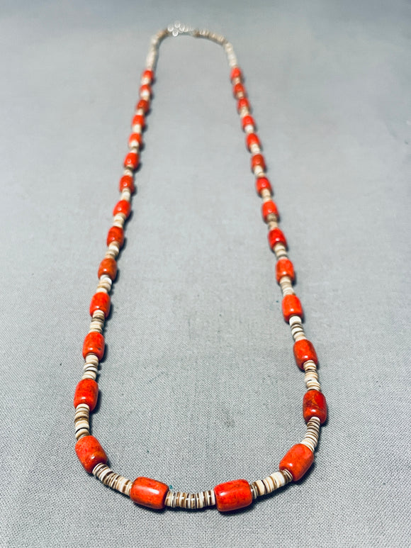 Native American Long Coral Bead Vintage Santo Domingo Heishi Necklace Nativo Arts