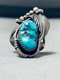Marvelous Vintage Native American Navajo Sleeping Beauty Turquoise Sterling Silver Leaf Ring-Nativo Arts