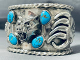Roaring Grizzlybear Vintage Native American Navajo Turquoise Sterling Silver Bracelet-Nativo Arts
