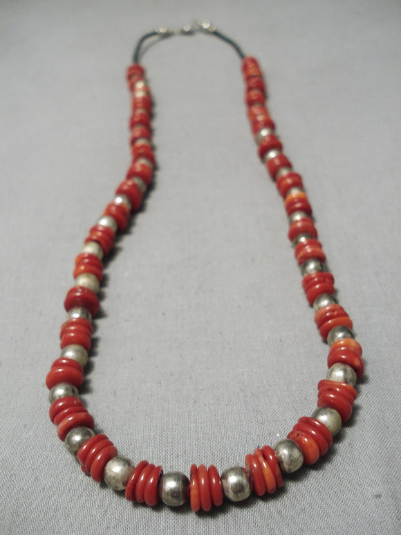 Incredible Vintage Navajo Coral Sterling Silver Native American Neckla ...