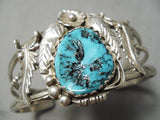 Detailed!! Vintage Native American Navajo Deep Blue Turquoise Sterling Silver Leaf Bracelet Old-Nativo Arts