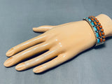 Dave Nieto Vintage Native American Zuni Blue Gem Turquoise Coral Sterling Silver Bracelet-Nativo Arts