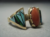 Quality Vintage Navajo Native American Jewelry jewelry Solid 14k Gold Coral Turquoise Ring Old-Nativo Arts