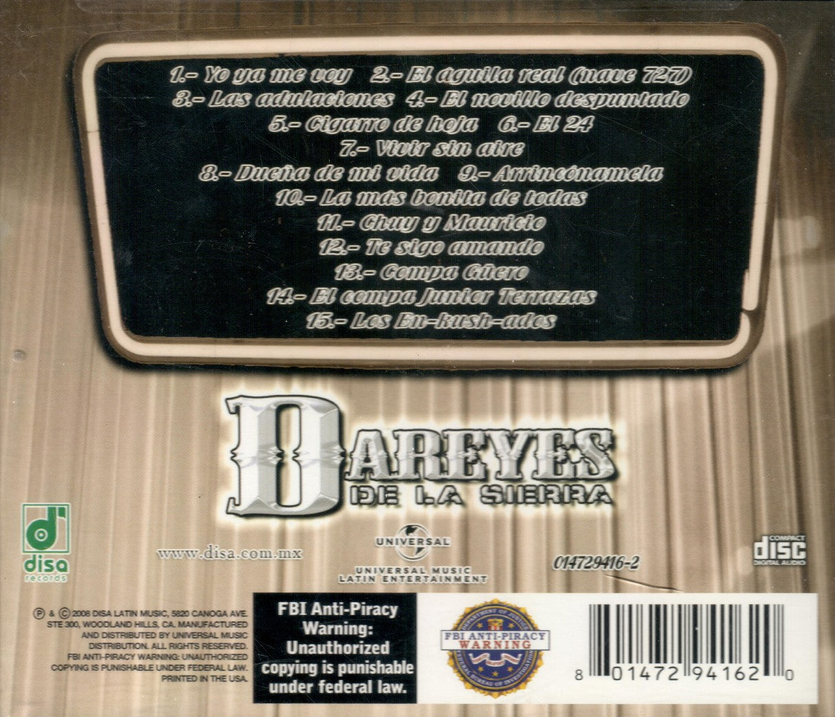 Dareyes de la Sierra (CD 15 Autenticos Exitos) UMLUS-9416 OB n/az – Musica  Tierra Caliente