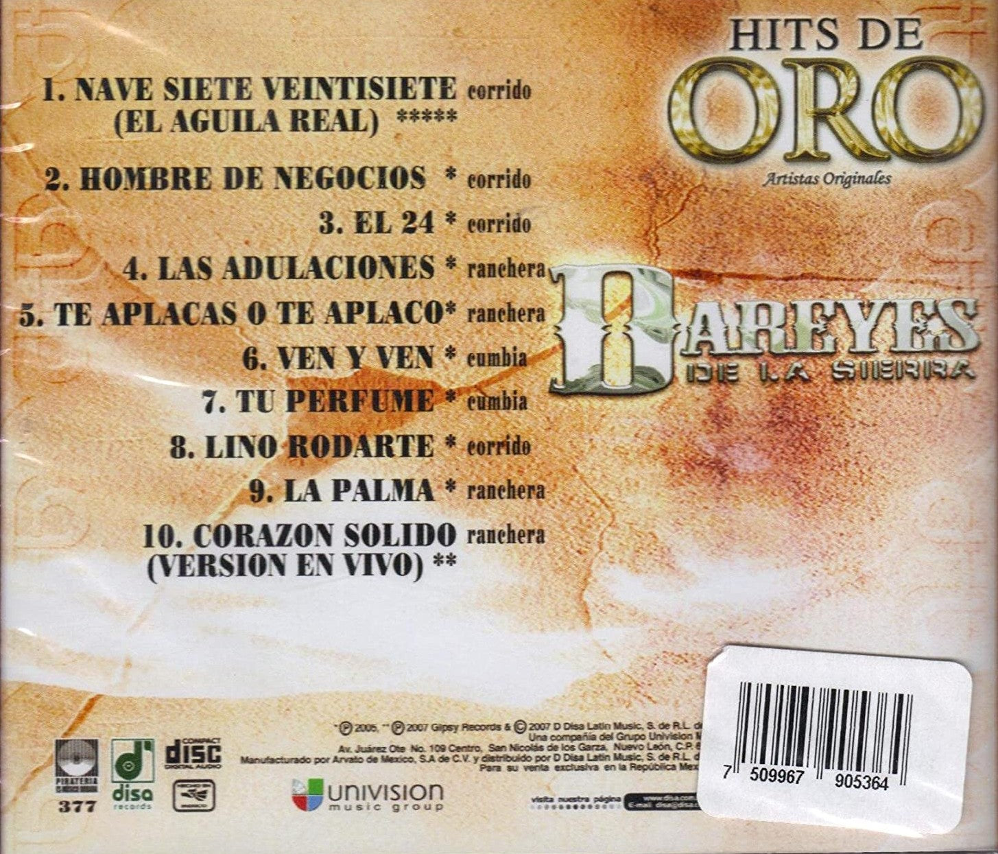 Dareyes de la Sierra (CD Hits De Oro) UMGX-905364 OB – Musica Tierra  Caliente