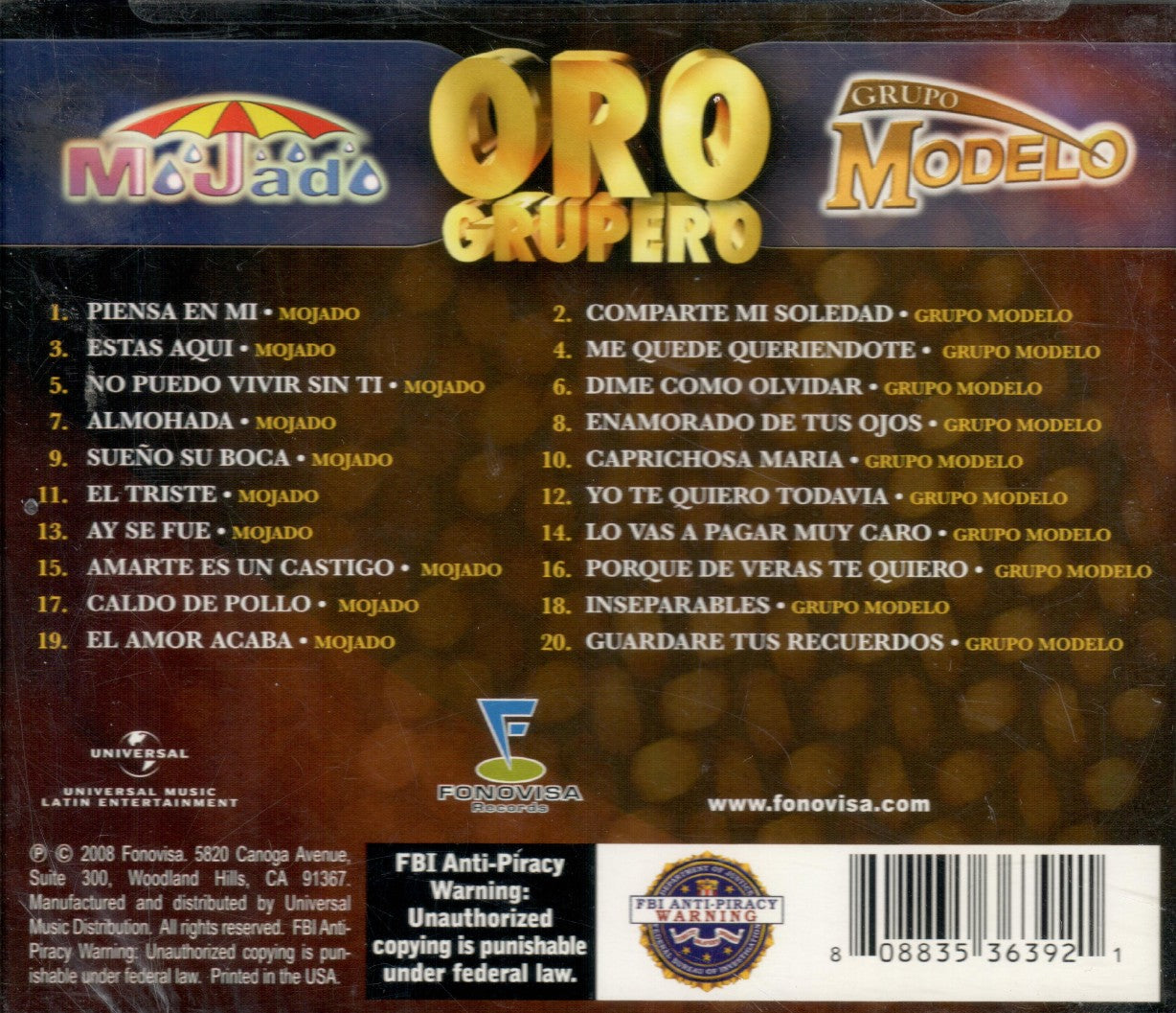 Mojado-Grupo Modelo (Oro Grupero, CD) 808835363921 n/az – Musica Tierra  Caliente