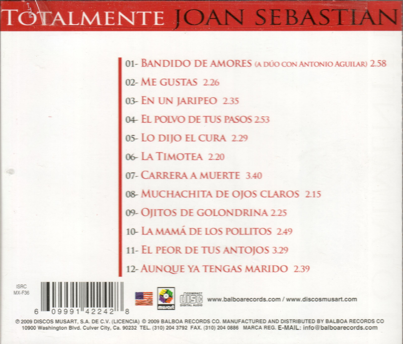 Joan Sebastian (Cd Totalmente, Con Banda) Csw-4224 N/AZ – Musica Tierra  Caliente