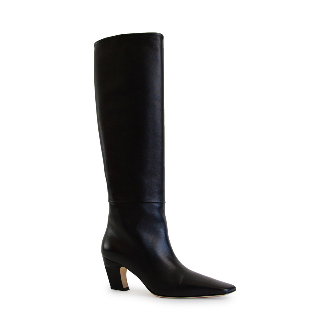 Neil J Rodgers black Meg knee high boots with a pointed square toe made ...