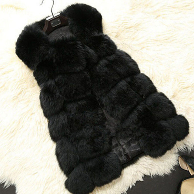 black faux fur vest womens