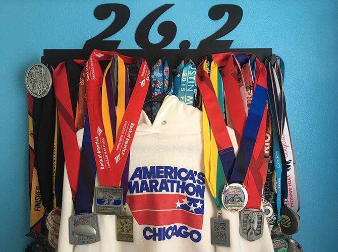 26.2 Marathon SportHook with medals hanging
