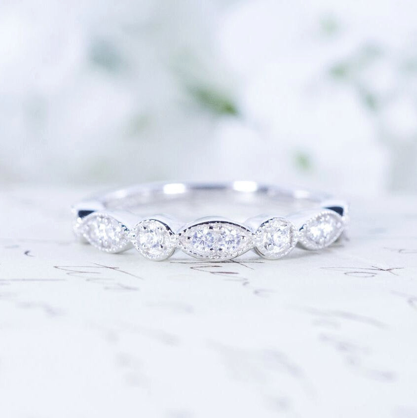 Art Deco Wedding Band - Half Eternity 