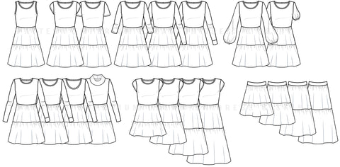 Dream On Tiered Dress Sewing Pattern Line Drawing