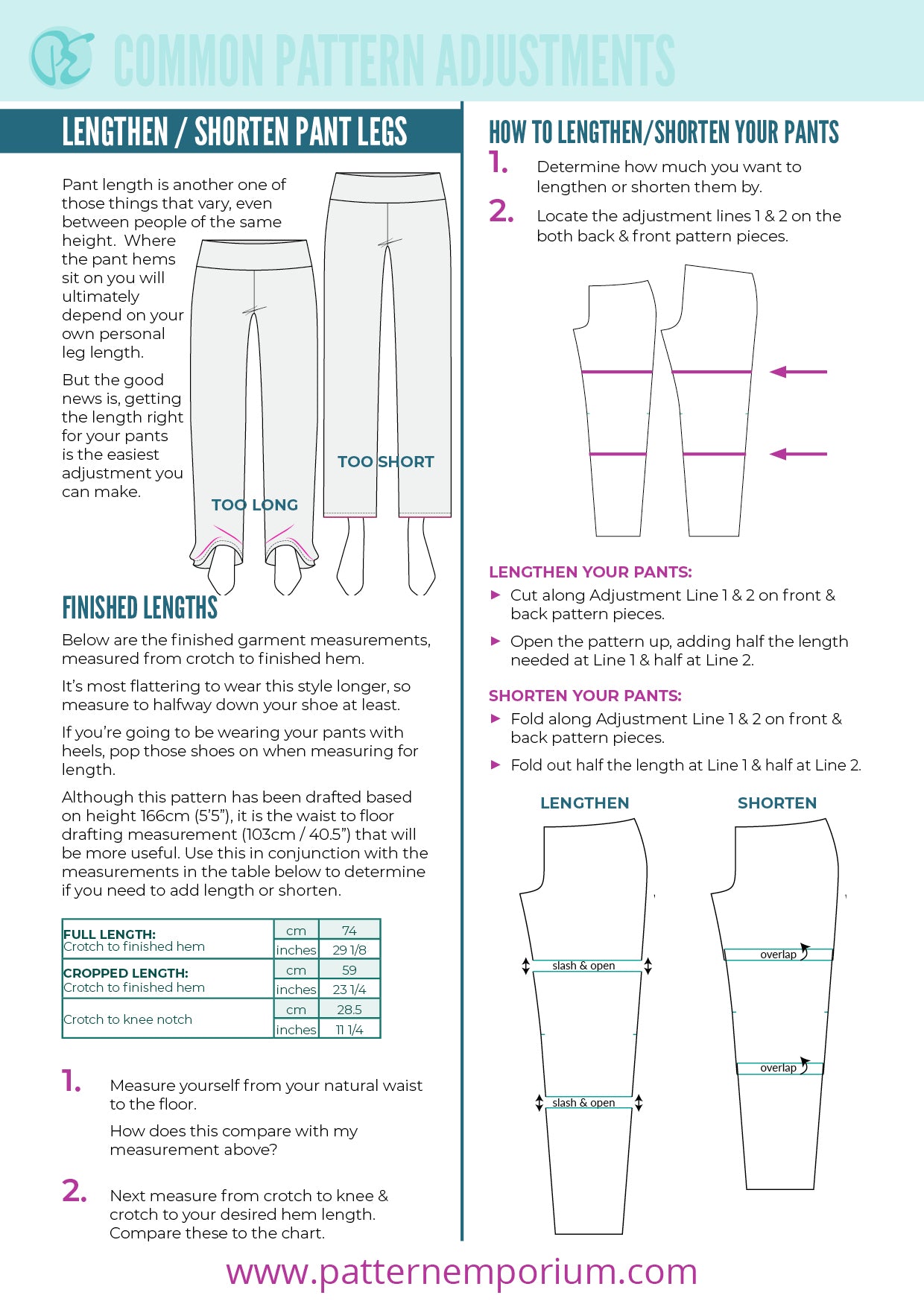 Pants Pattern Adjustments : How To Lengthen, Narrow or Shorten Pant Le